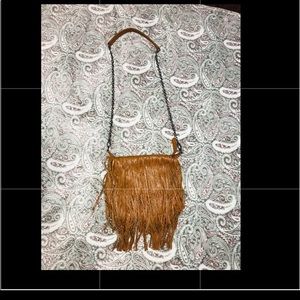 Festival caramel boho fringe crossbody bag